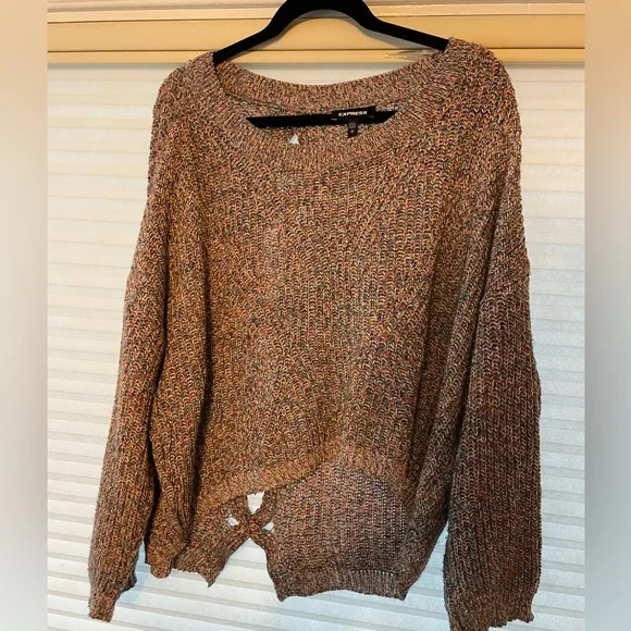 Express cable knit split back hi-lo multi colored sweater - Picture 3 of 6